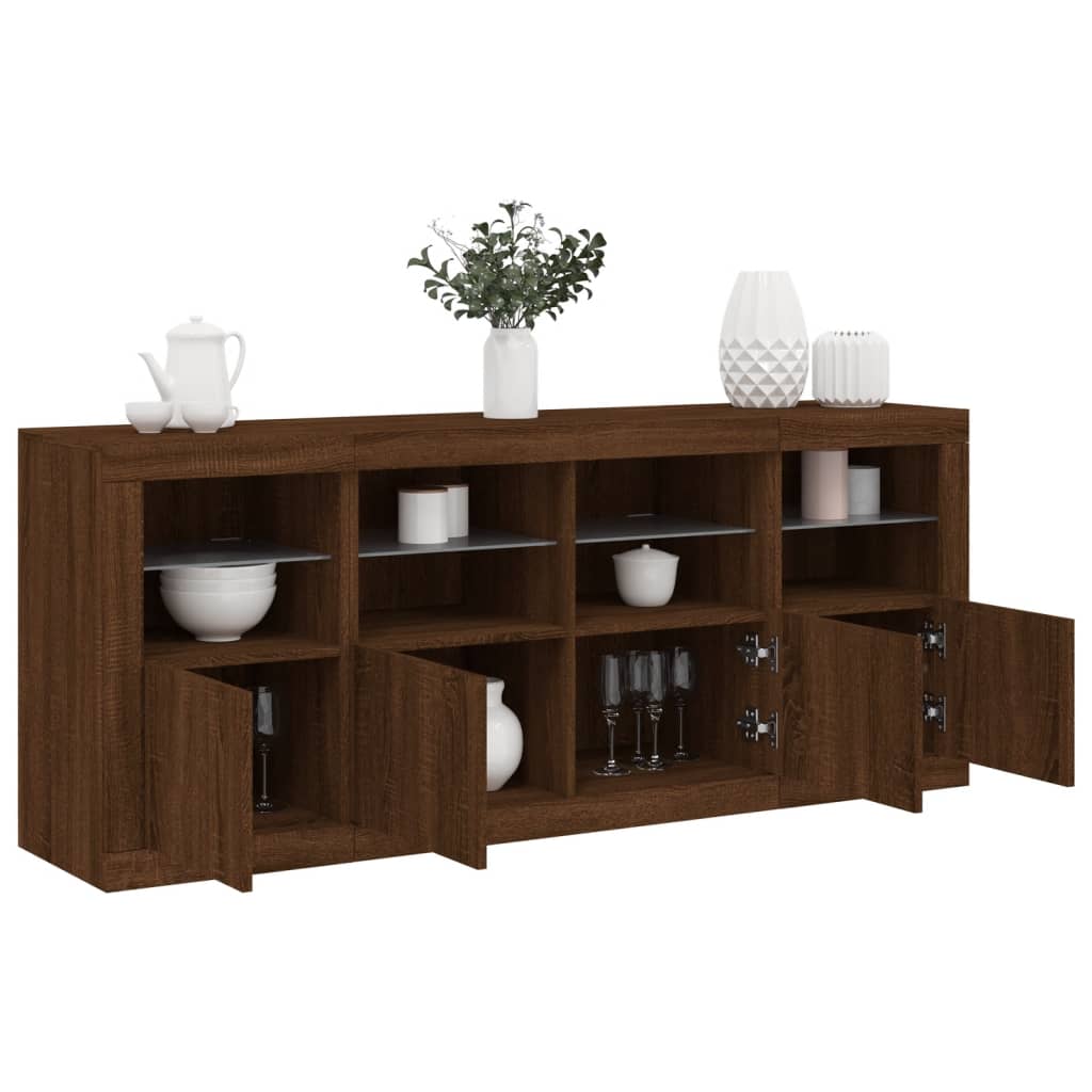 vidaXL Sideboard with LED Lights Brown Oak 163x37x67 cm