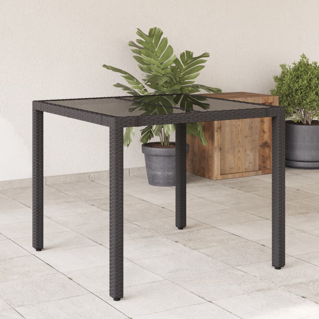 vidaXL Garden Table with Glass Top Black 90x90x75 cm Poly Rattan