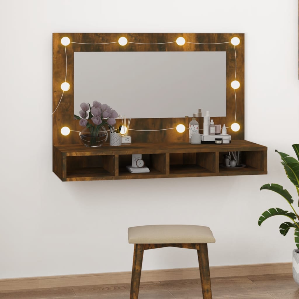 vidaXL Mirror Cabinet with LED High Gloss White 90x31.5x62 cm