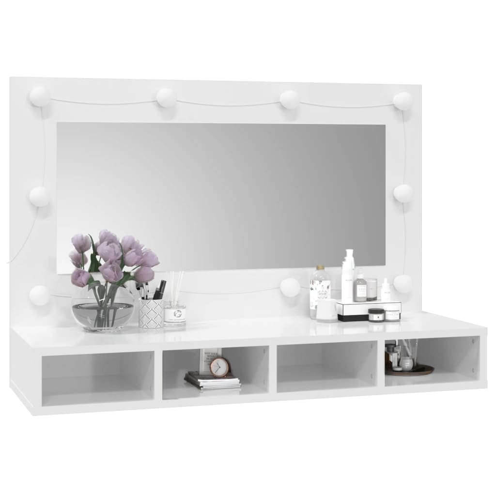 vidaXL Mirror Cabinet with LED High Gloss White 90x31.5x62 cm