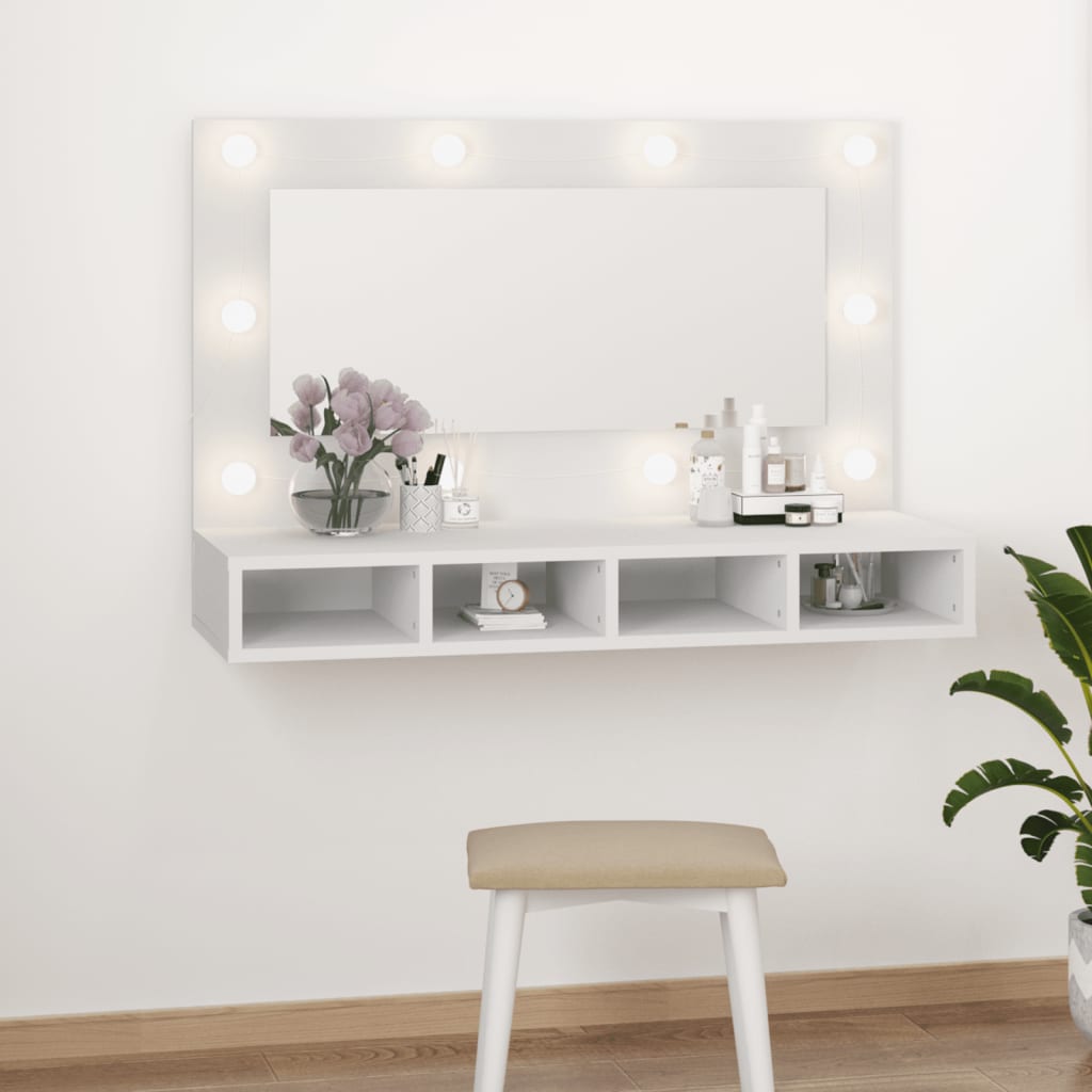 vidaXL Mirror Cabinet with LED High Gloss White 90x31.5x62 cm