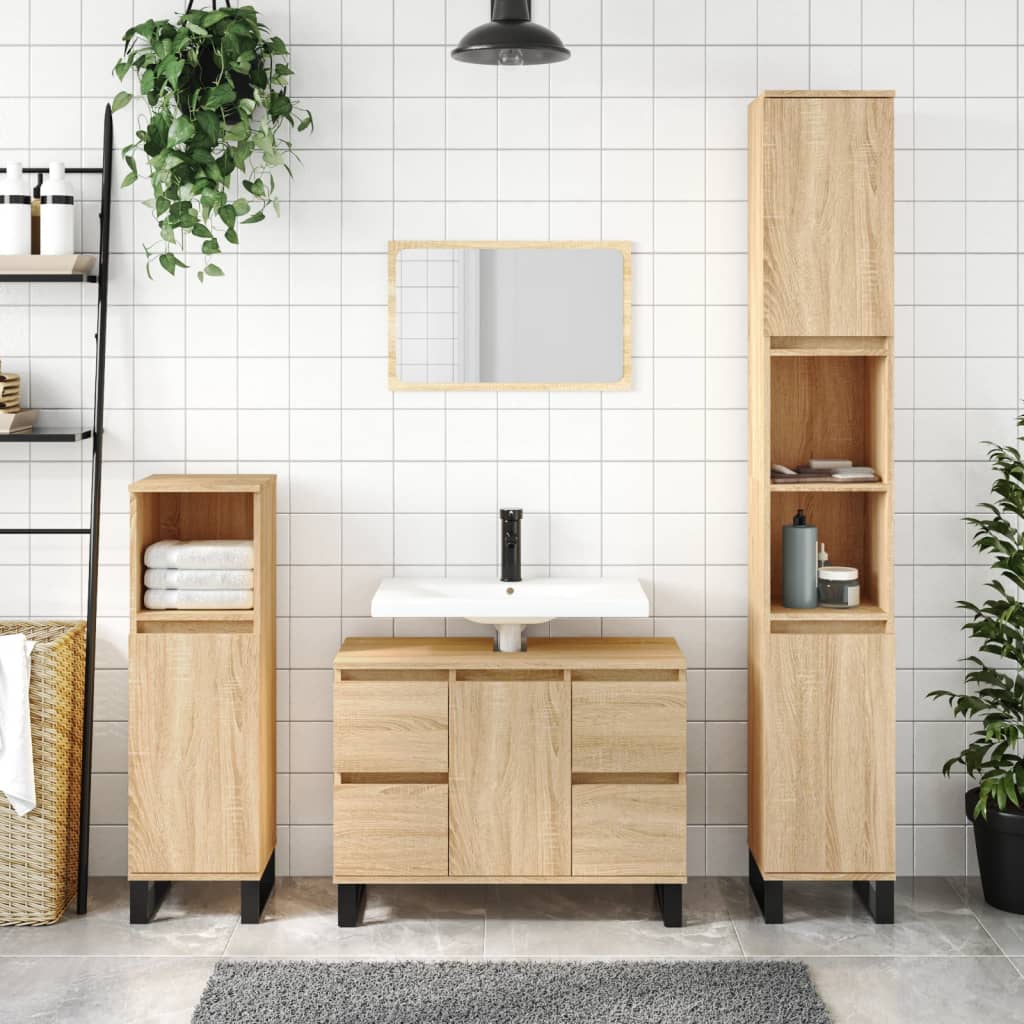 vidaXL Bathroom Cabinet Sonoma Oak 30x30x100 cm Engineered Wood