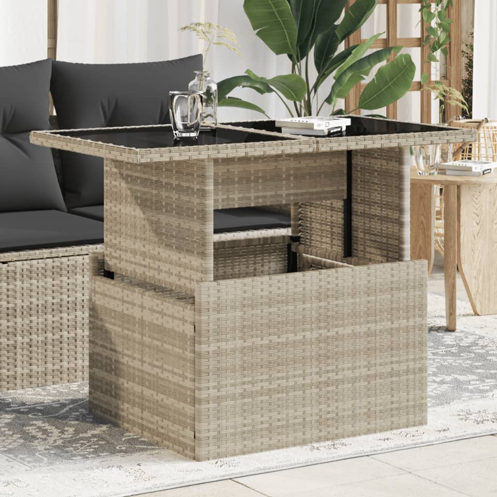 vidaXL Garden Table with Glass Top Light Grey 100x55x73 cm Poly Rattan