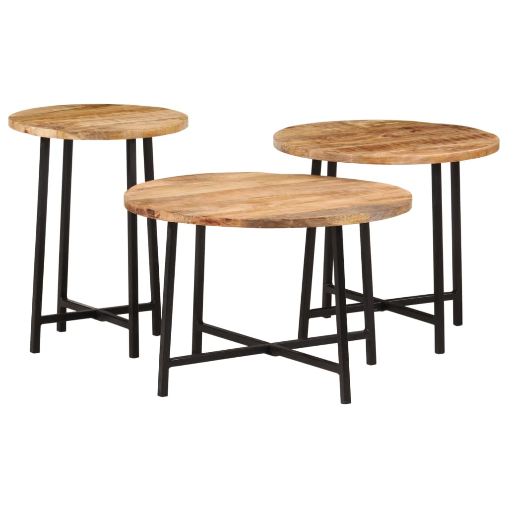 vidaXL Nesting Coffee Tables 3 pcs Solid Wood Mango and Iron