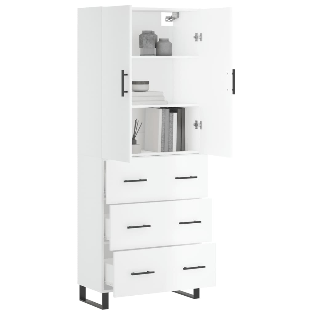 vidaXL Highboard High Gloss White 69.5x34x180 cm Engineered Wood