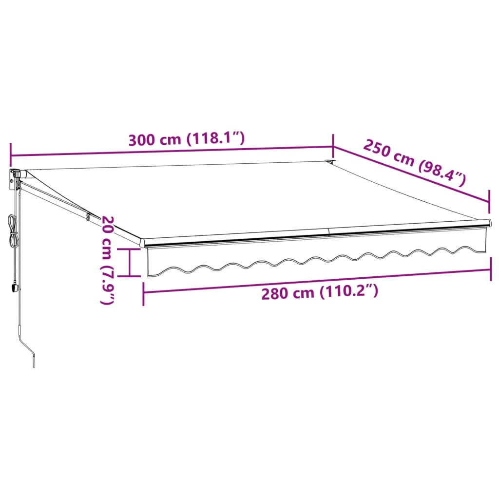 vidaXL Retractable Awning Anthracite and White 3x2.5 m Fabric&Aluminium