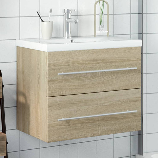 vidaXL Bathroom Sink Cabinet with Built-in Basin Sonoma Oak