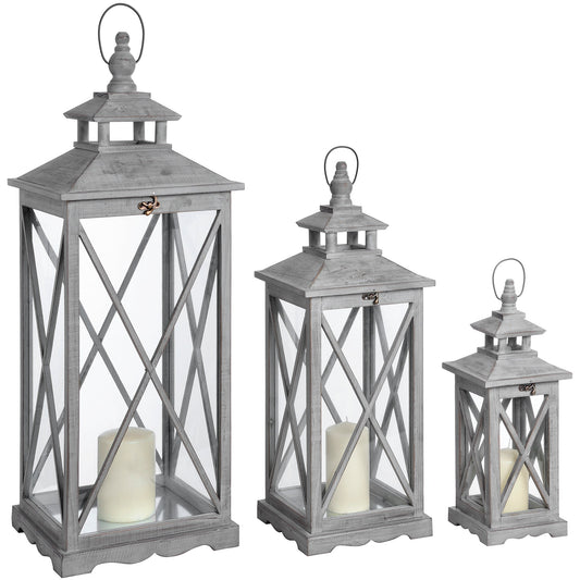 set-of-three-wooden-lanterns-with-traditional-cross-sectionat Willow and Wine!