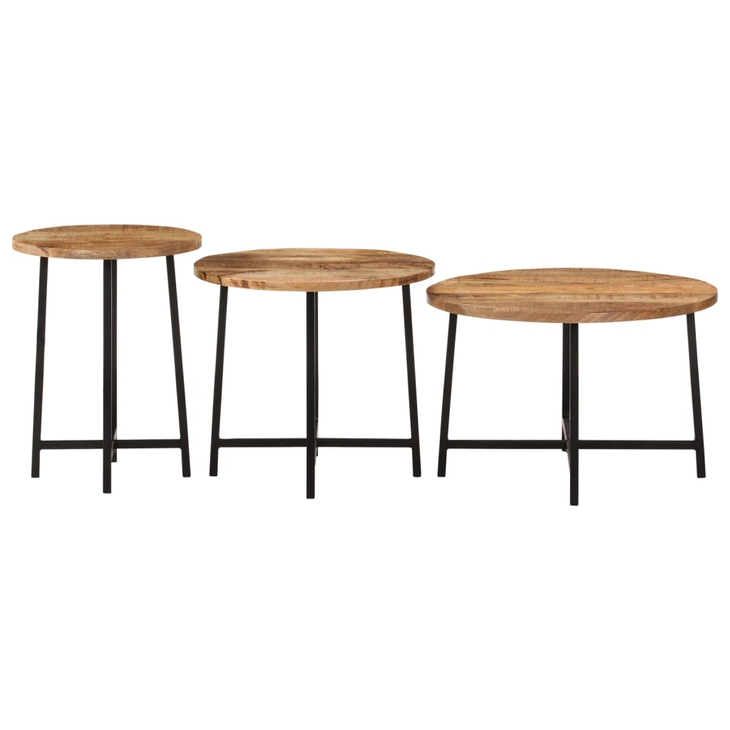 vidaXL Nesting Coffee Tables 3 pcs Solid Wood Mango and Iron