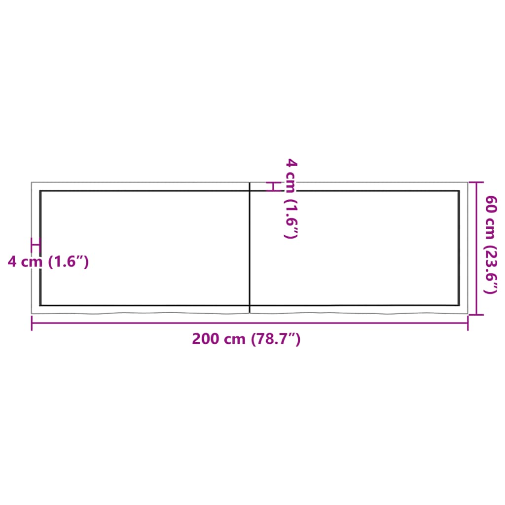 vidaXL Wall Shelf 200x60x(2-6) cm Untreated Solid Wood Oak