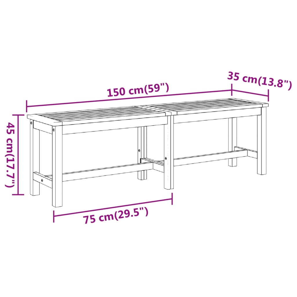 vidaXL Garden Bench 150x35x45 cm Solid Wood Acacia