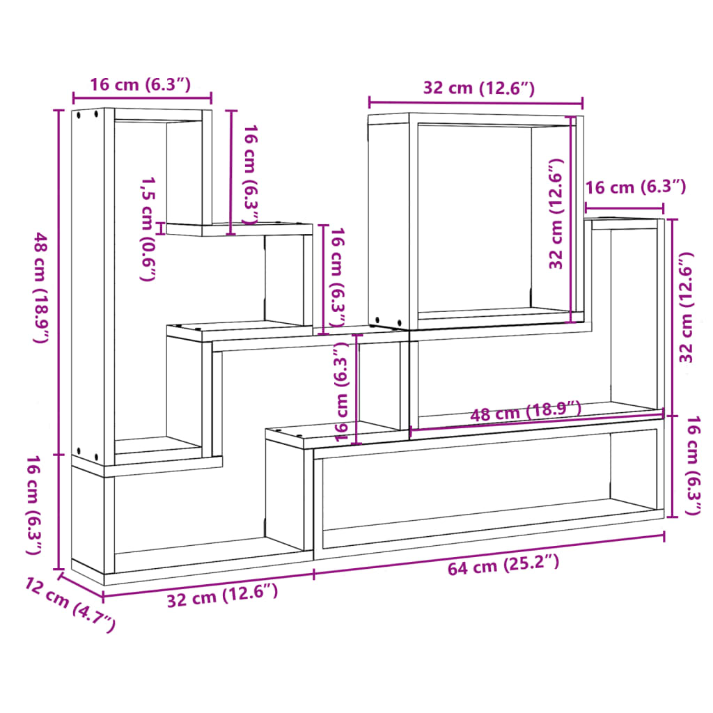 Wall Shelf White 96x12x64 cm Engineered Wood