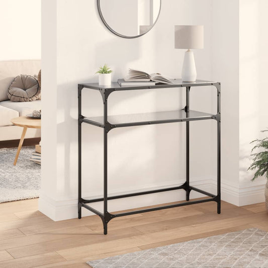 vidaXL Console Table with Black Glass Top 80x35x81 cm Steel
