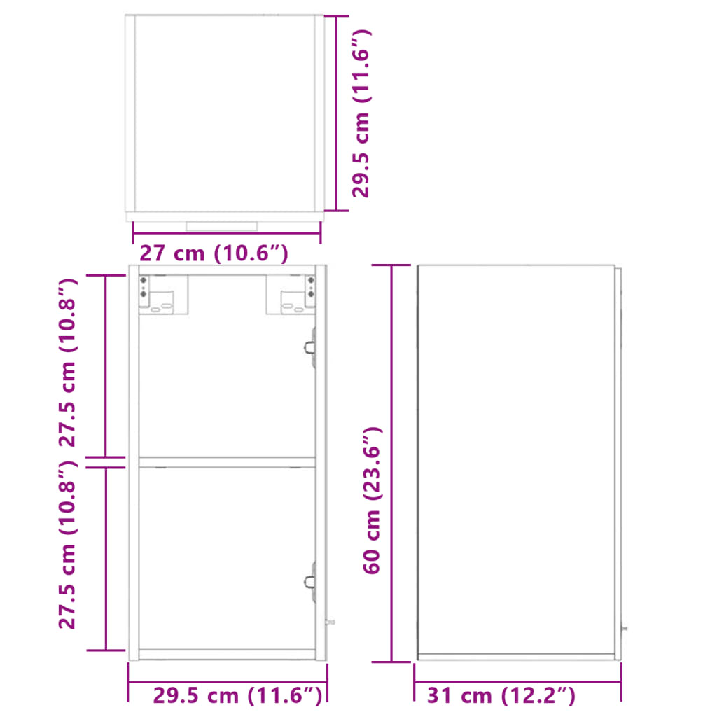 vidaXL Hanging Cabinet Sonoma Oak 29.5x31x60 cm Engineered Wood