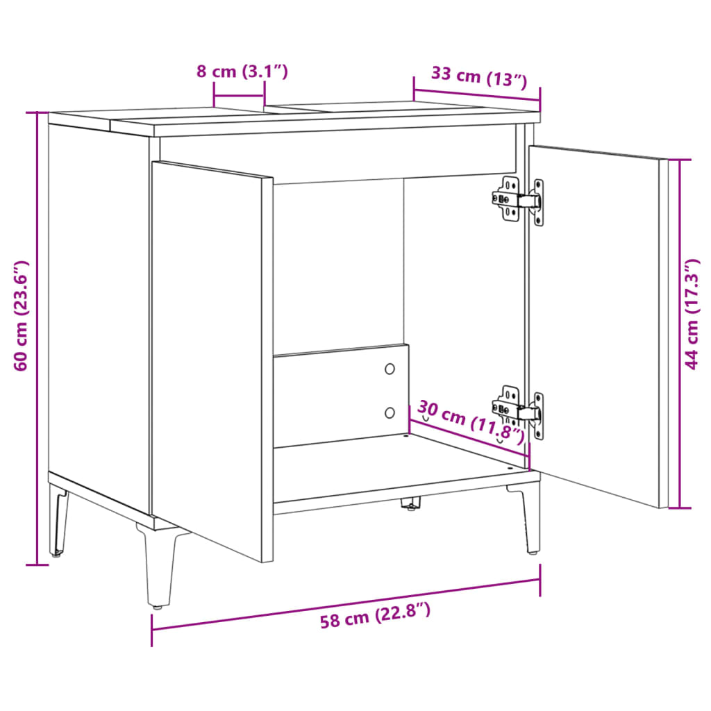 vidaXL Sink Cabinet Sonoma Oak 58x33x60 cm Engineered Wood