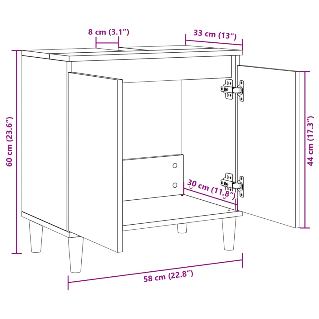 vidaXL Sink Cabinet Sonoma Oak 58x33x60 cm Engineered Wood