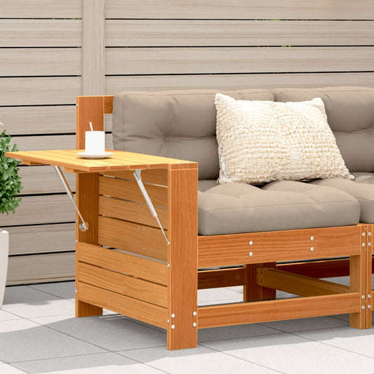 vidaXL Garden Armrest Sofa with Side Table Wax Brown Solid Wood Pine at Willow and Wine!