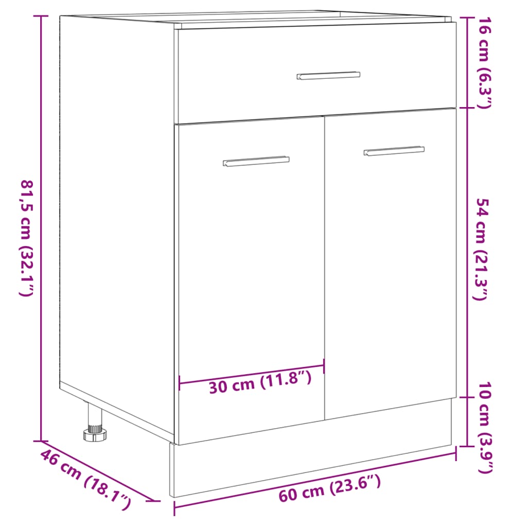 vidaXL Drawer Bottom Cabinet Sonoma Oak 60x46x81.5 cm Engineered Wood