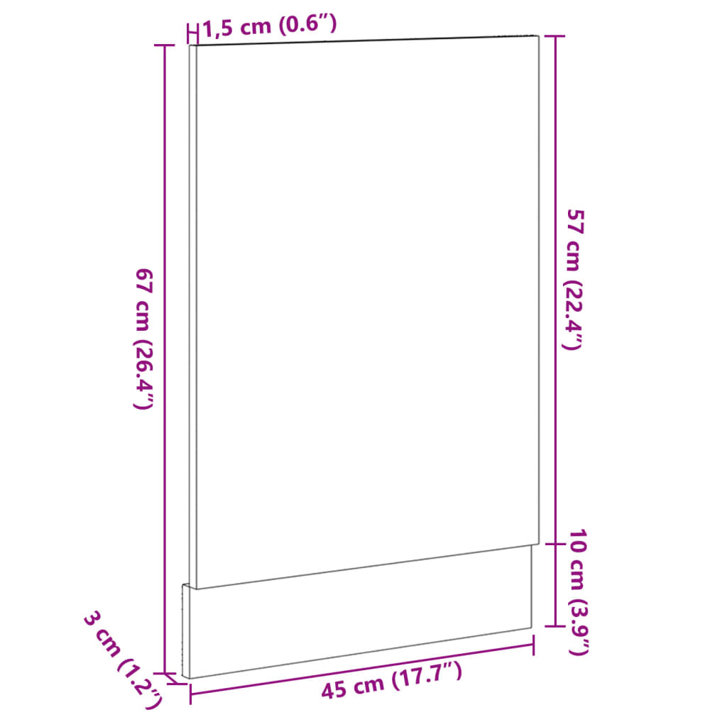 vidaXL Dishwasher Panel Sonoma Oak 45x3x67 cm Engineered Wood