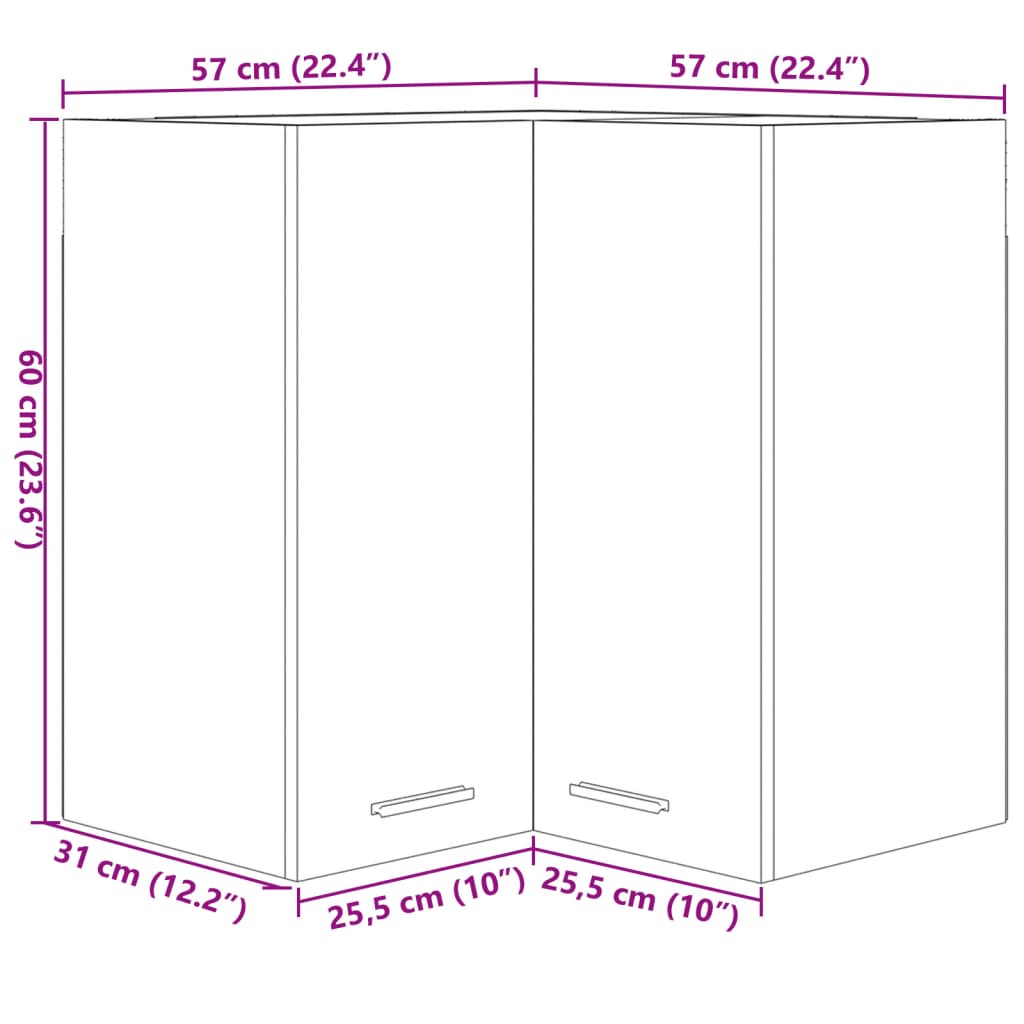 vidaXL Hanging Corner Cabinet Sonoma Oak 57x57x60 cm Engineered Wood