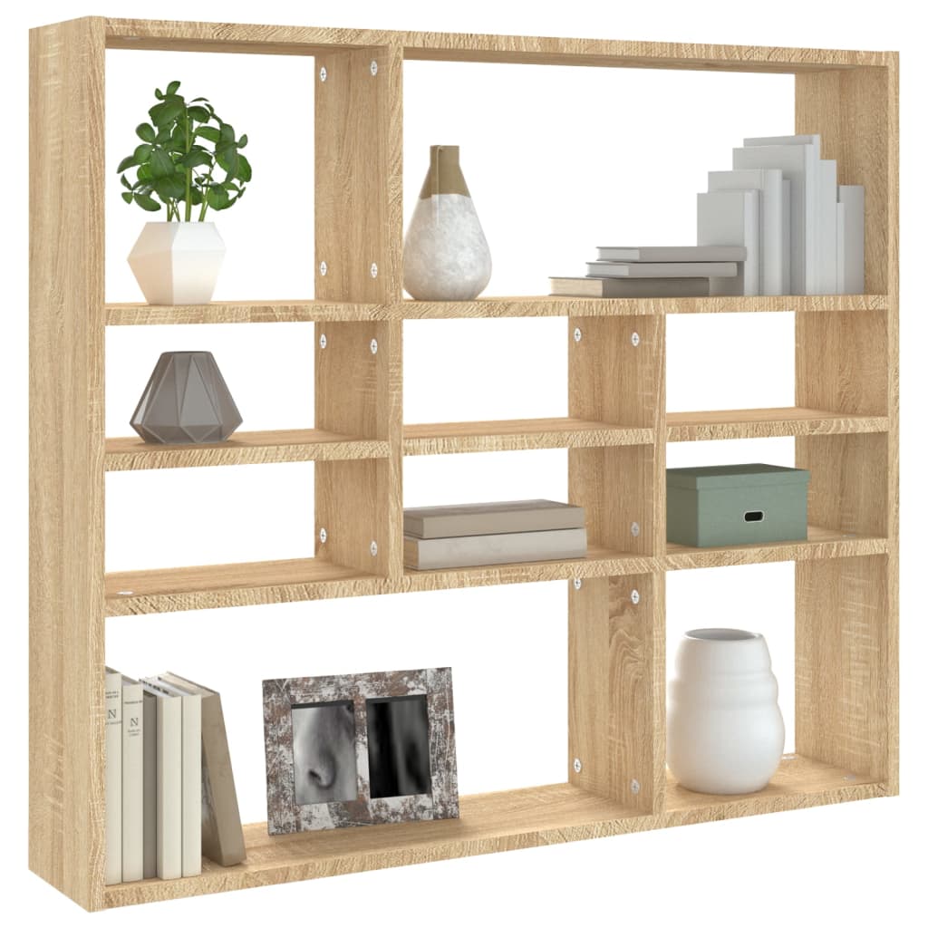 vidaXL Wall Shelf Sonoma Oak 90x16x78 cm Engineered Wood