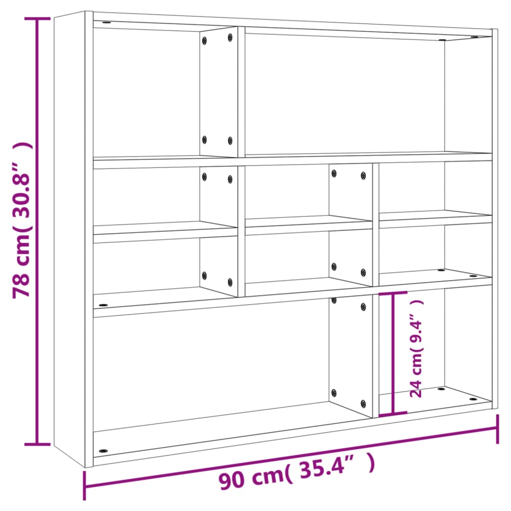 vidaXL Wall Shelf Sonoma Oak 90x16x78 cm Engineered Wood