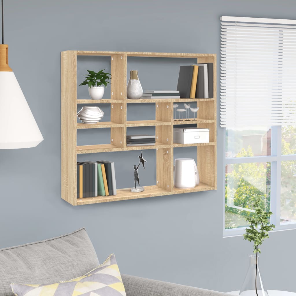 vidaXL Wall Shelf Sonoma Oak 90x16x78 cm Engineered Wood