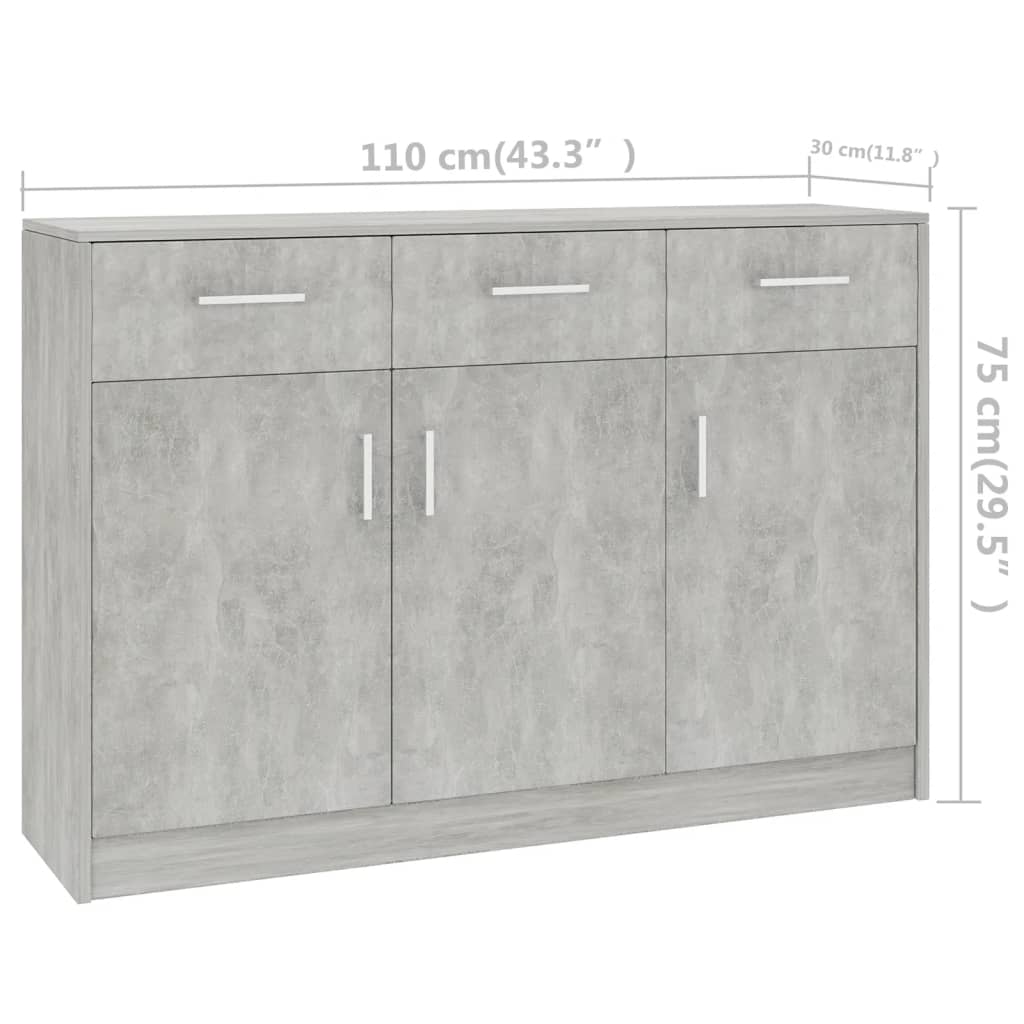 vidaXL Sideboard Concrete Grey 110x30x75 cm Engineered Wood