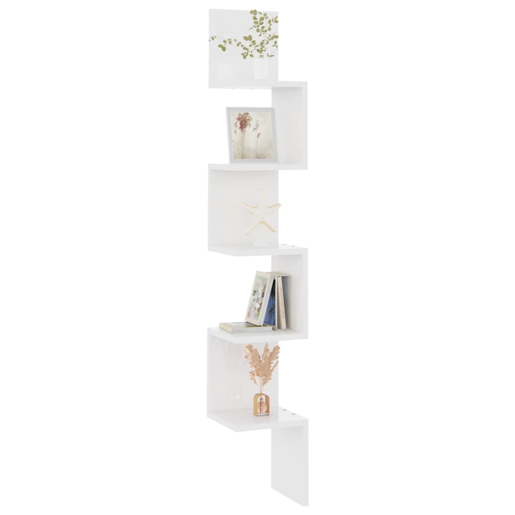 vidaXL Wall Corner Shelf High Gloss White 20x20x127.5 cm Engineered Wood