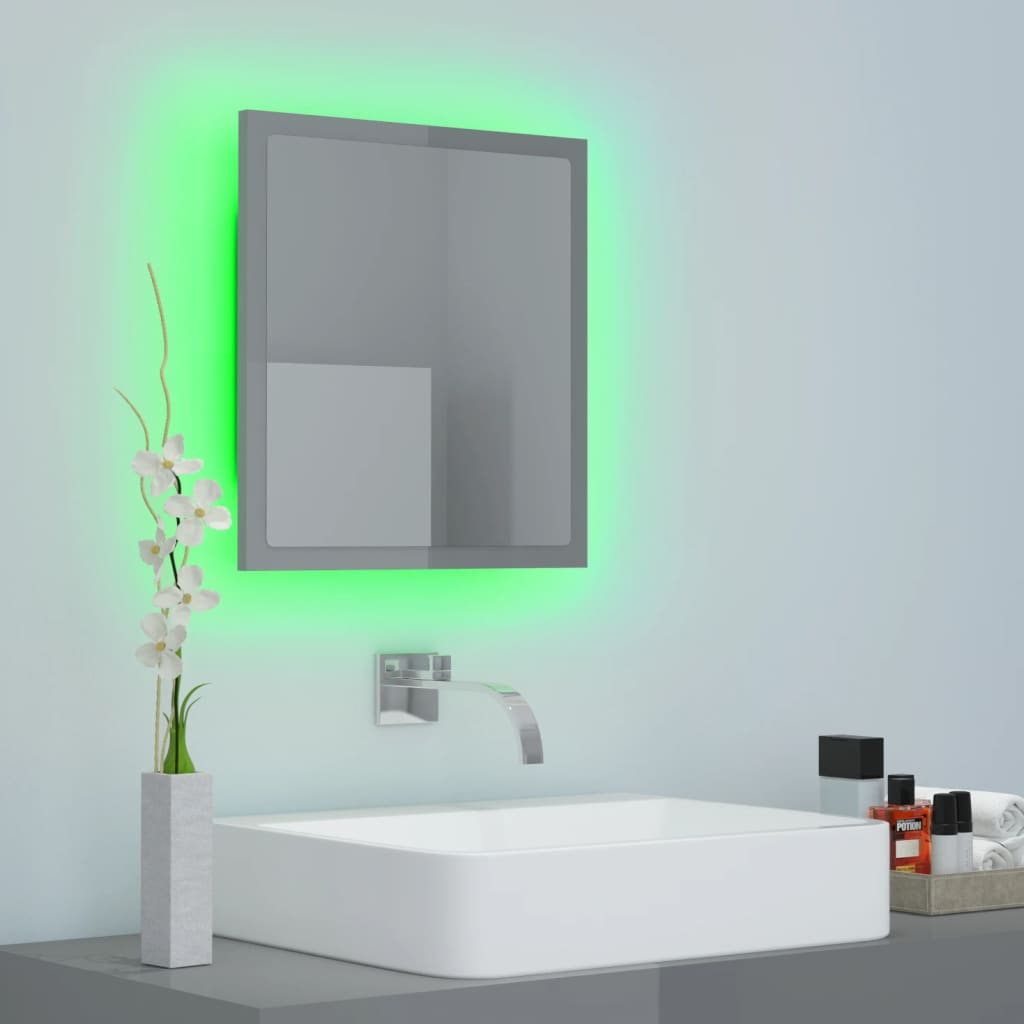 vidaXL LED Bathroom Mirror High Gloss Grey 40x8.5x37 cm Acrylic