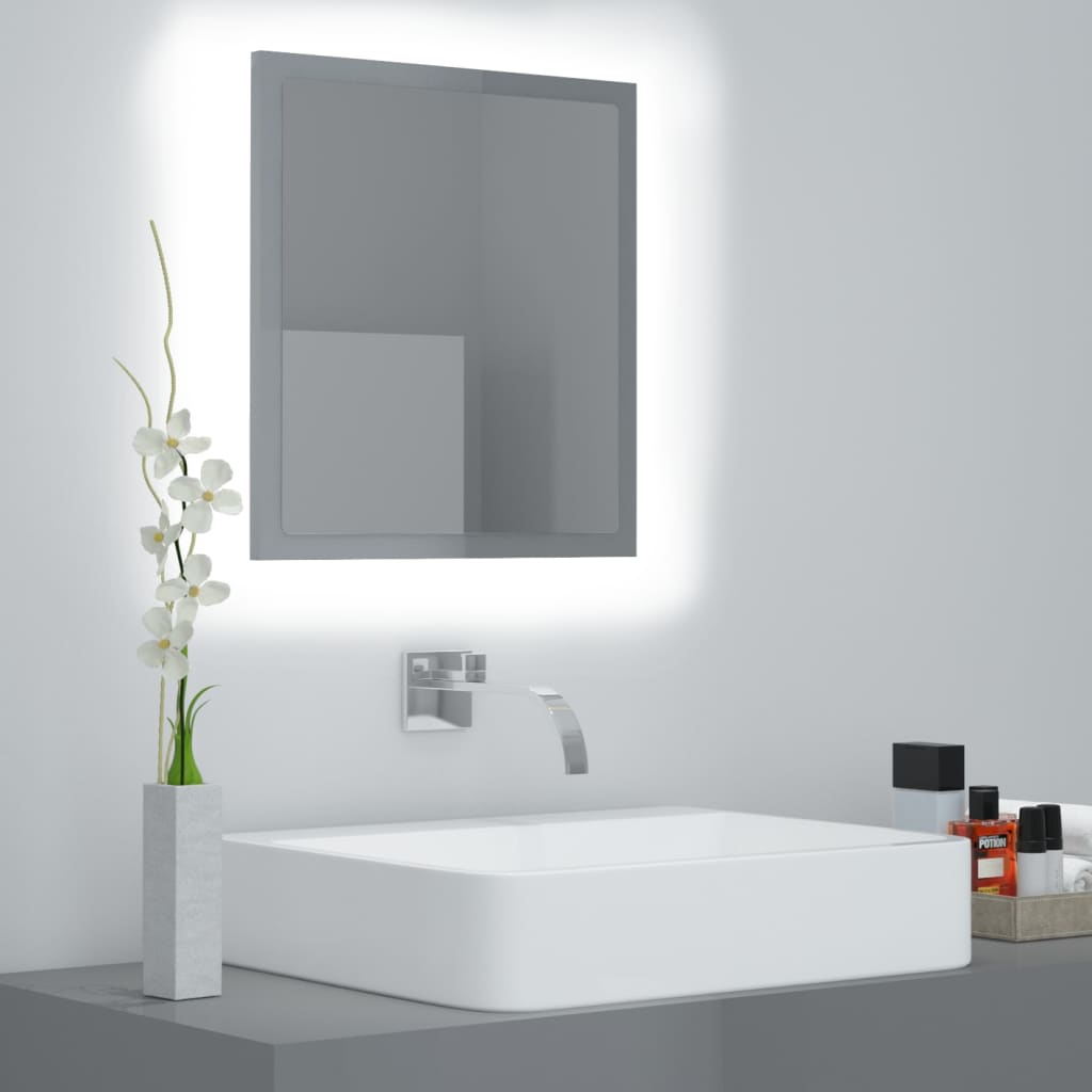 vidaXL LED Bathroom Mirror High Gloss Grey 40x8.5x37 cm Acrylic