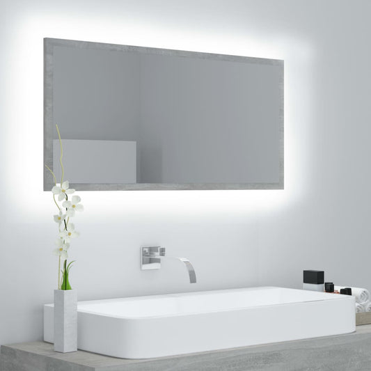 vidaXL LED Bathroom Mirror Concrete Grey 90x8.5x37 cm Acrylic