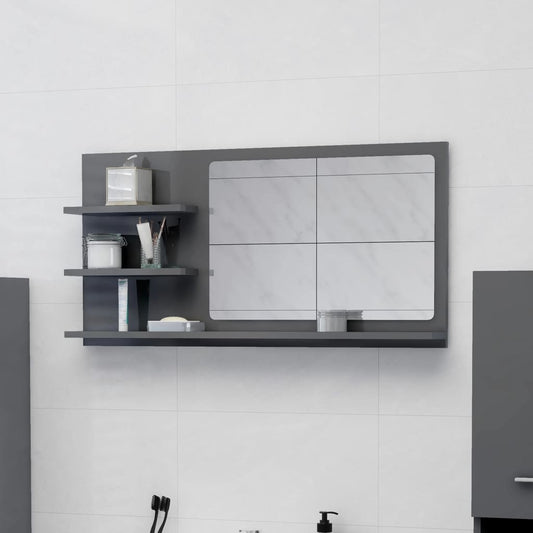 vidaXL Bathroom Mirror High Gloss Grey 90x10.5x45 cm Engineered Wood