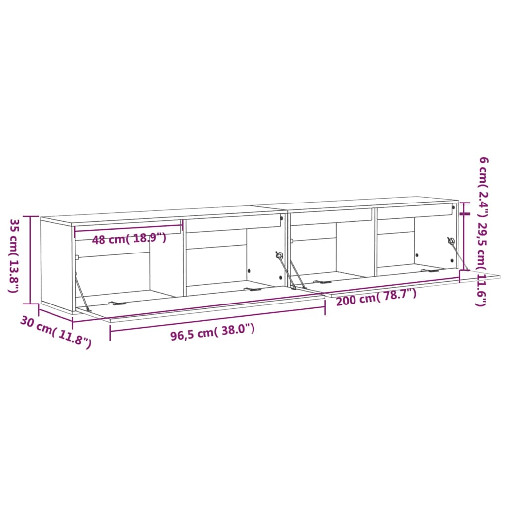 vidaXL Wall Cabinets 2 pcs Grey 100x30x35 cm Solid Wood Pine