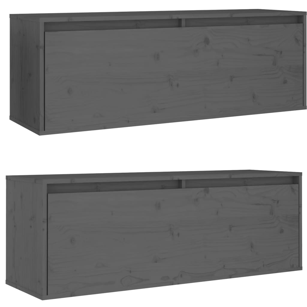 vidaXL Wall Cabinets 2 pcs Grey 100x30x35 cm Solid Wood Pine