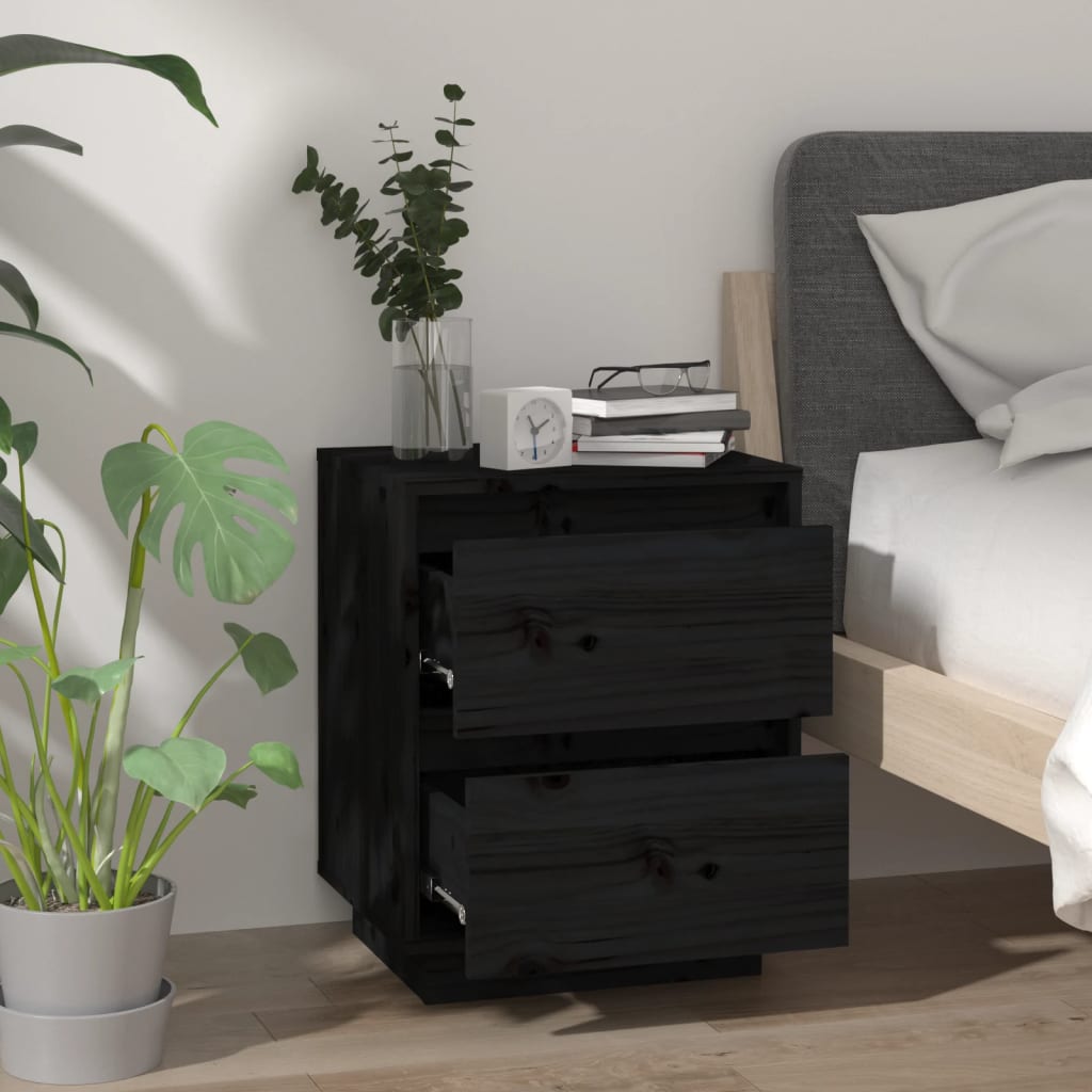 vidaXL Bedside Cabinet Black 40x35x50 cm Solid Wood Pine