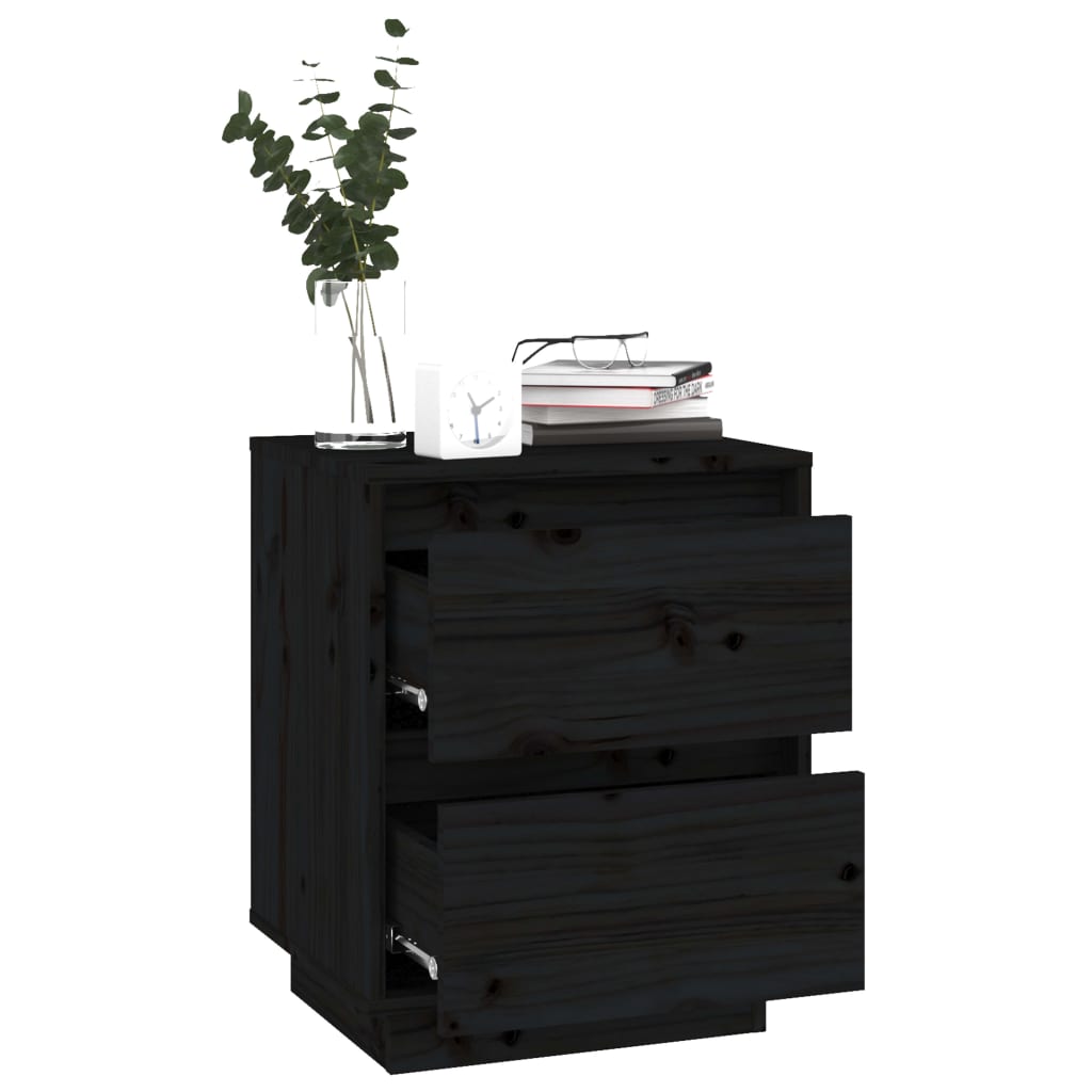 vidaXL Bedside Cabinet Black 40x35x50 cm Solid Wood Pine