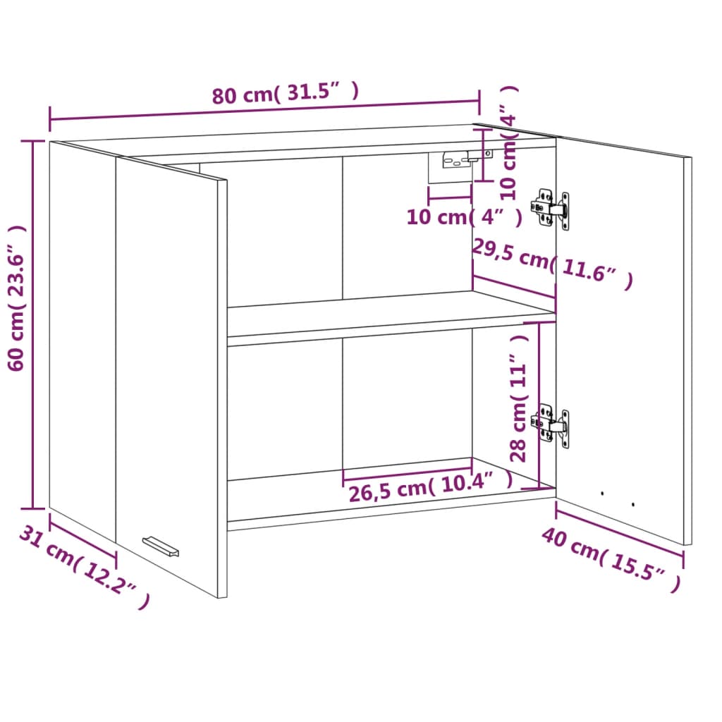 vidaXL Hanging Cabinet Grey Sonoma 80x31x60 cm Engineered Wood