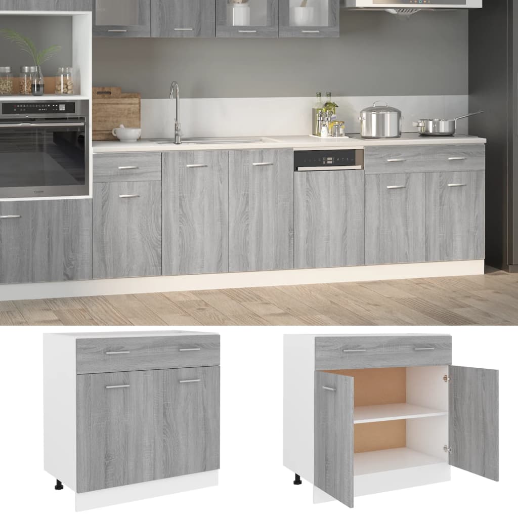 vidaXL Drawer Bottom Cabinet Grey Sonoma 80x46x81.5 cm Engineered Wood