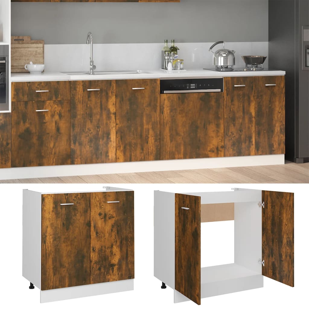 vidaXL Sink Bottom Cabinet Smoked Oak 80x46x81.5 cm Engineered Wood