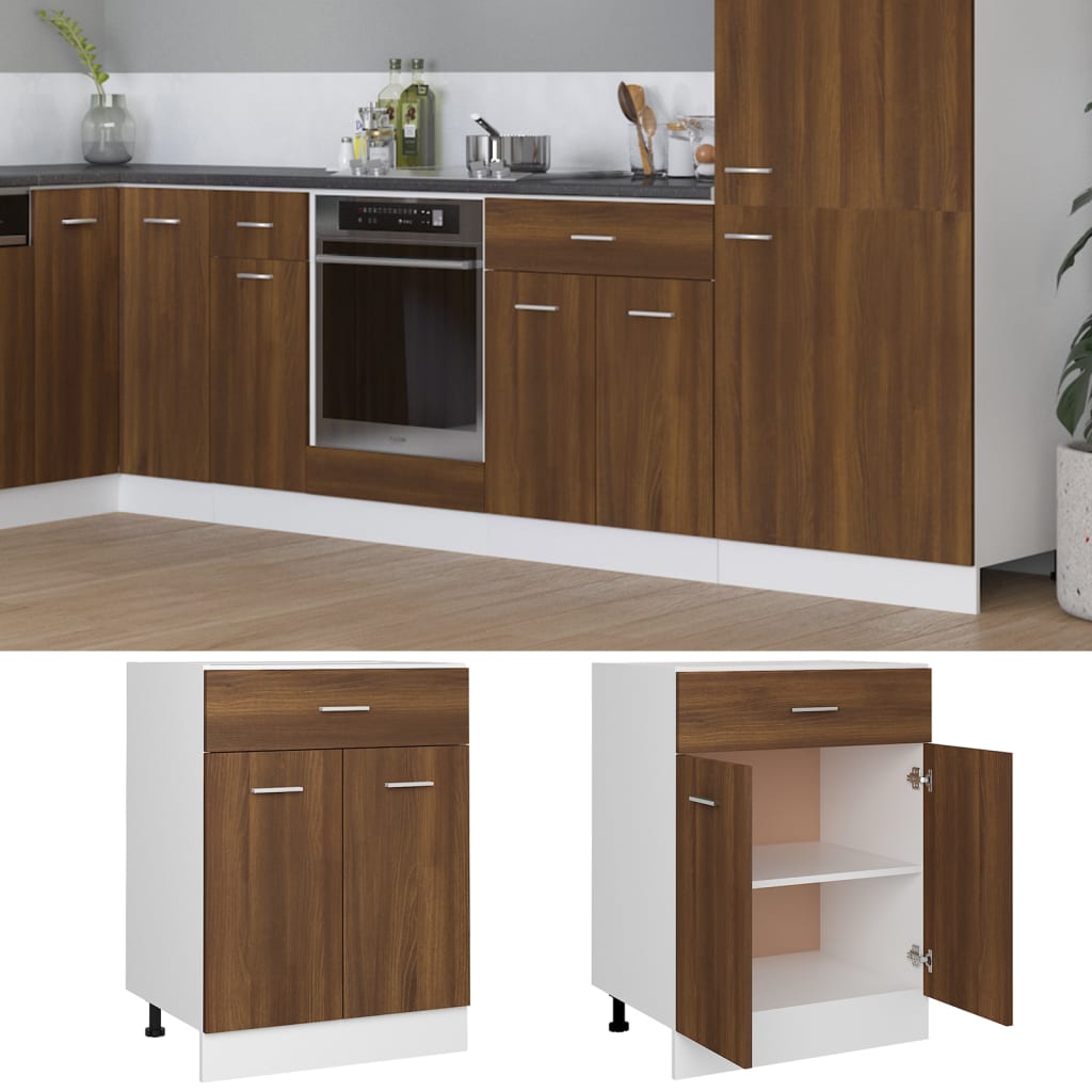 vidaXL Drawer Bottom Cabinet Brown Oak 60x46x81.5 cm Engineered Wood