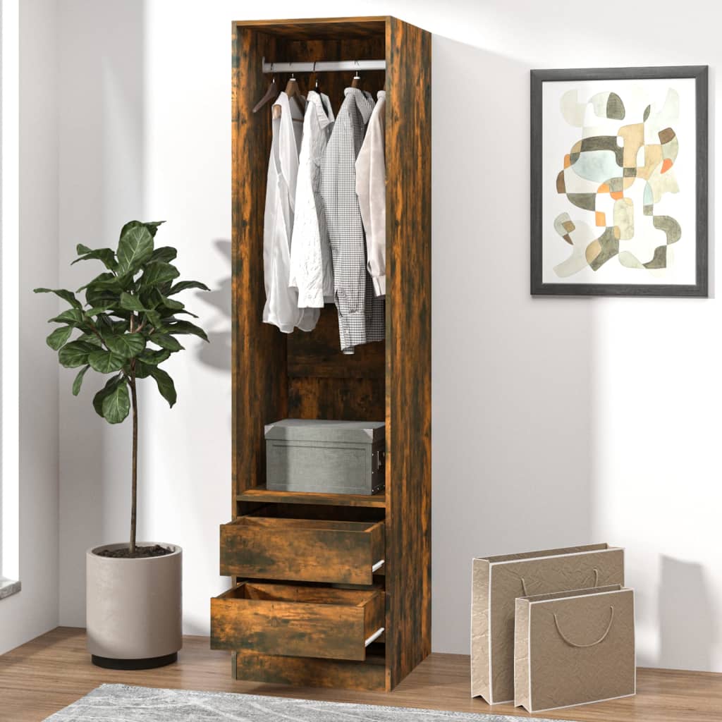 vidaXL Wardrobe with Drawers Smoked Oak 50x50x200 cm Engineered Wood