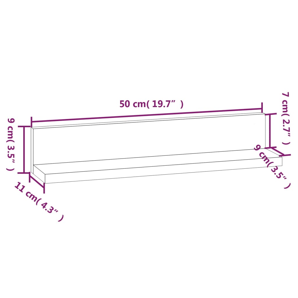 vidaXL Wall Shelves 2 pcs Grey 50x11x9 cm Solid Wood Pine