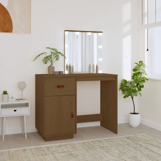 vidaXL Dressing Table with LED Honey Brown 95x50x133.5 cm Solid Wood Pine at Willow and Wine!
