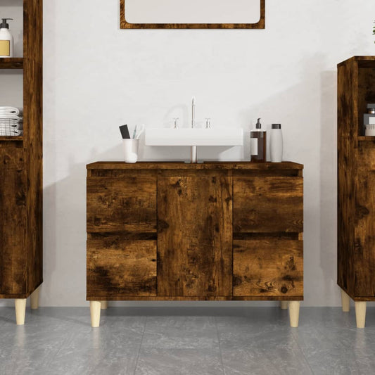 vidaXL Sink Cabinet Smoked Oak 80x33x60 cm Engineered Wood at Willow and Wine!