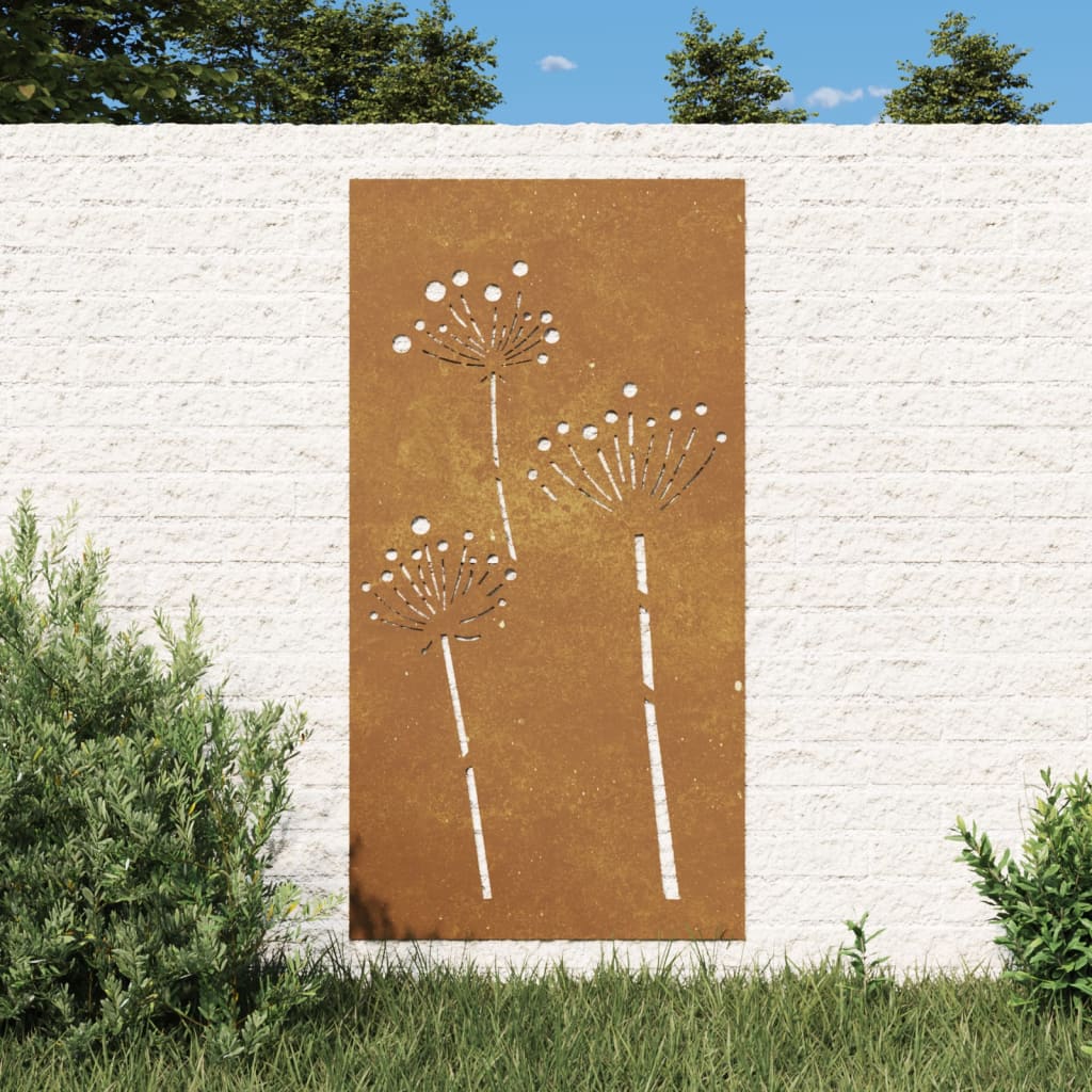 vidaXL Garden Wall Decoration 105x55 cm Corten Steel Flower Design at Willow and Wine!