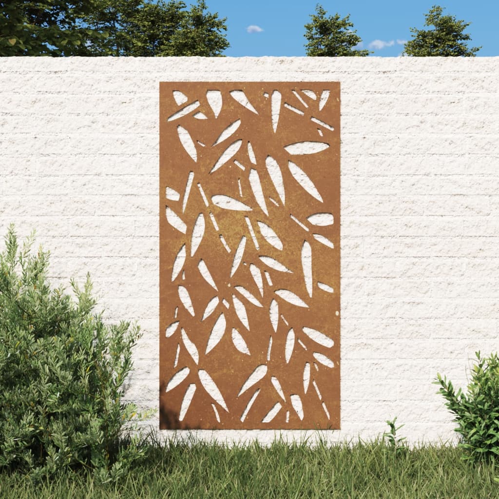 vidaXL Garden Wall Decoration 105x55 cm Corten Steel Bamboo Leaf Design at Willow and Wine!