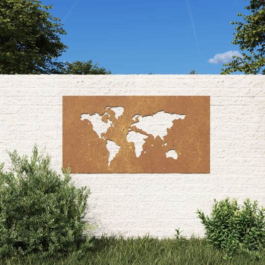 vidaXL Garden Wall Decoration 105x55 cm Corten Steel World Map Design at Willow and Wine!