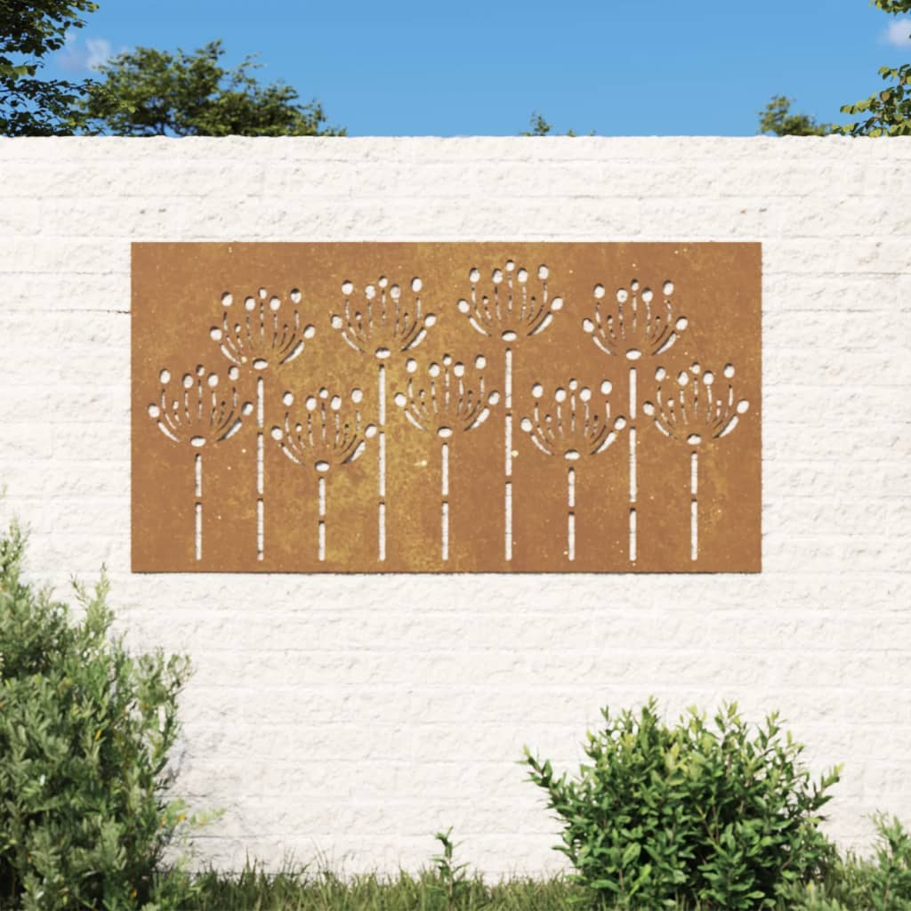 vidaXL Garden Wall Decoration 105x55 cm Corten Steel Flower Design at Willow and Wine!