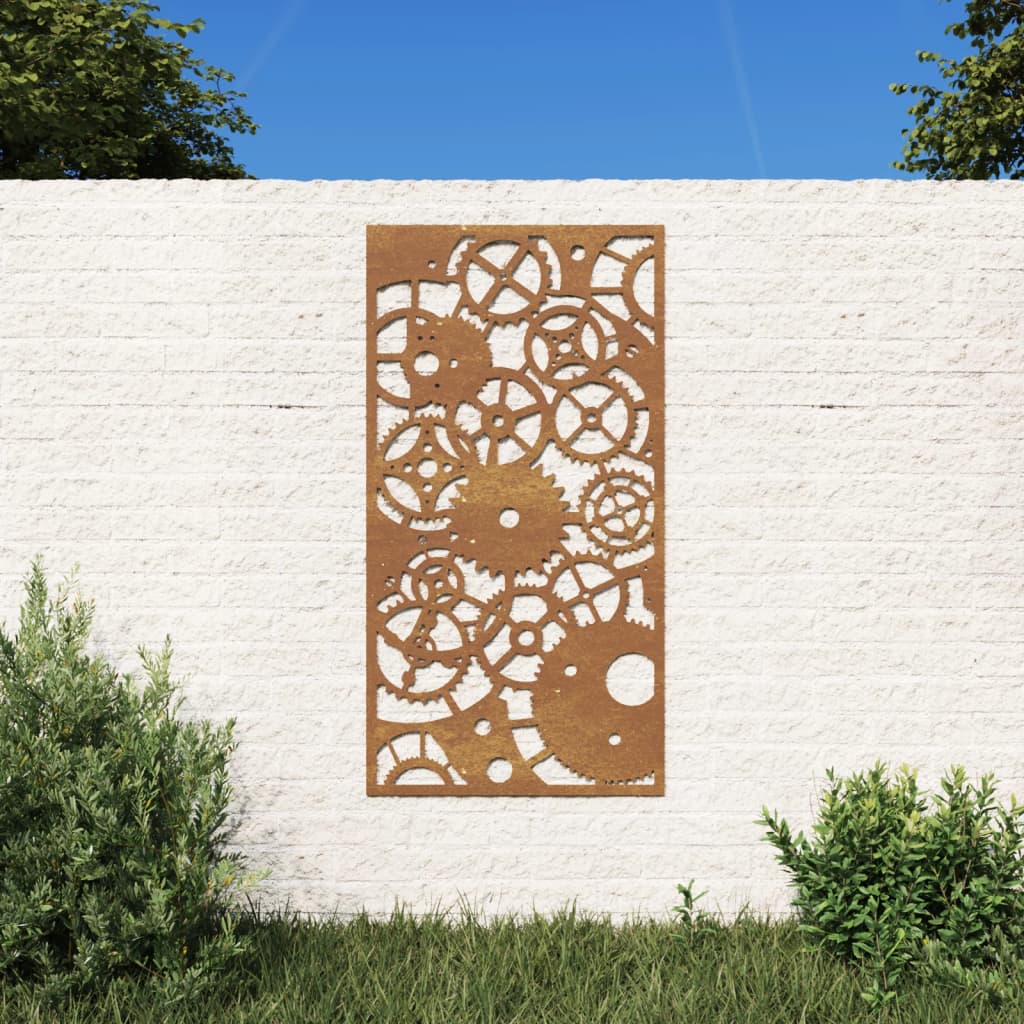 vidaXL Garden Wall Decoration 105x55 cm Corten Steel Gear Wheel Design at Willow and Wine!